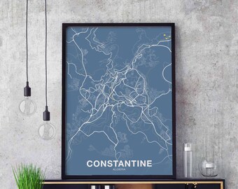 CONSTANTINE Algeria map poster color Hometown City Print Modern Home Decor Office Decoration Wall Art Dorm Bedroom Gift