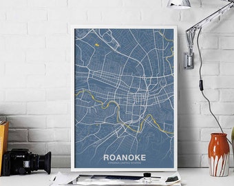 ROANOKE Virginia VA USA poster color Hometown City Print Modern Home Decor Office Decoration Wall Art Dorm Bedroom Gift