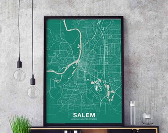SALEM Oregon OR USA map poster color Hometown City Print Modern Home Decor Office Decoration Wall Art Dorm Bedroom Gift