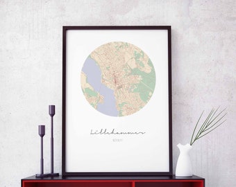 LILLEHAMMER Norway map poster wall decor design modern minimal nordic travel bedroom home art vintage retro dorm nursery housewarming