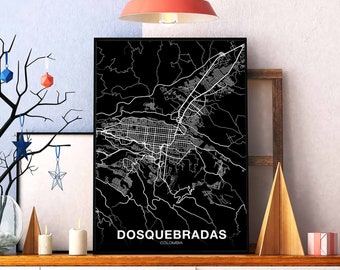 DOSQUEBRADAS Colombia map poster black white Hometown City Print Modern Home Decor Office Decoration Wall Art Dorm Bedroom Gift