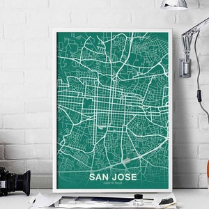 SAN JOSE Costa Rica carte affiche couleurs ville natale ville impression moderne décor à la maison bureau décoration mur art dortoir chambre cadeau