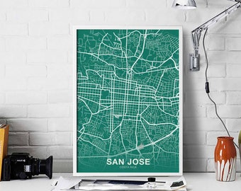 SAN JOSE Costa Rica map poster colors Hometown City Print Modern Home Decor Office Decoration Wall Art Dorm Bedroom Gift