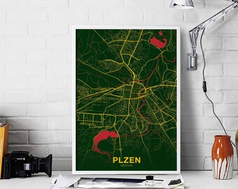 PLZEN Plzno Czechia map poster color Hometown City Print Modern Home Decor Office Decoration Wall Art Dorm Bedroom Gift art