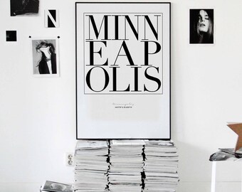 Minneapolis minimal typography art print poster black white wall decor design modern swiss scandinavian nordic inspiration city