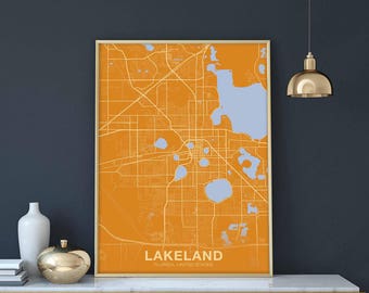 LAKELAND Florida FL USA map poster color Hometown City Print Modern Home Decor Office Decoration Wall Art Dorm Bedroom Gift