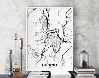 URBINO Italy map poster black white Hometown City Print Modern Home Decor Office Decoration Wall Art Dorm Bedroom Gift