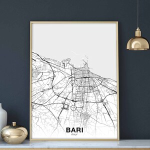 BARI italie carte affiche ville natale ville impression moderne décor à la maison bureau décoration mur art dortoir chambre cadeau
