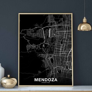 MENDOZA Argentine carte affiche noir blanc ville natale ville impression moderne décor à la maison bureau décoration mur art dortoir chambre cadeau