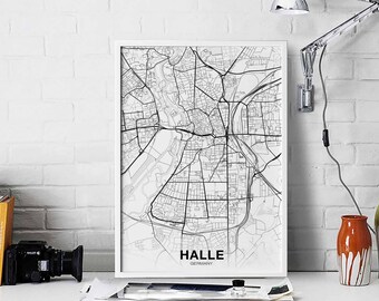 HALLE Germany map poster Hometown City Print Modern Home Decor Office Decoration Wall Art Dorm Bedroom Gift