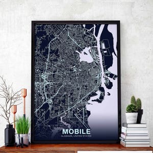 Póster de mapa de Alabama AL de EE. UU. a color para móvil, ciudad natal, impresión moderna, decoración del hogar, decoración de oficina, arte de pared, dormitorio, regalo