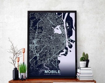 MOBILE Alabama AL US map poster color Hometown City Print Modern Home Decor Office Decoration Wall Art Dorm Bedroom Gift