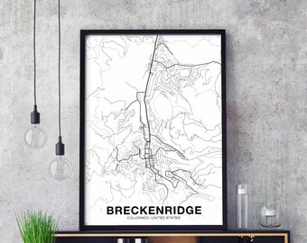 BRECKENRIDGE Colorado CO usa map poster black white  Hometown City Print Modern Home Decor Office Decoration Wall Art Dorm Bedroom Gift
