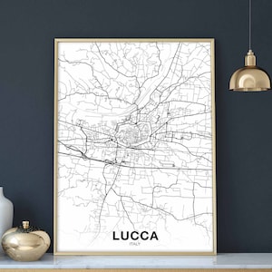 LUCCA italie carte affiche ville natale ville impression moderne décor à la maison bureau décoration mur art dortoir chambre cadeau