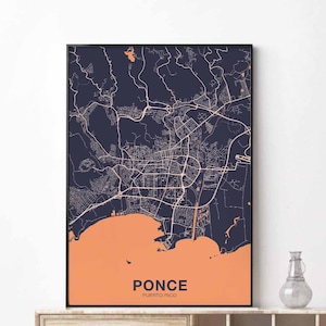PONCE porto Rico carte affiche couleur ville natale ville impression moderne décor à la maison bureau décoration mur art dortoir chambre cadeau