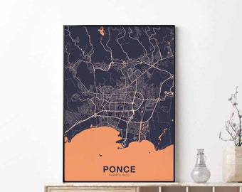 PONCE Puerto Rico map poster color Hometown City Print Modern Home Decor Office Decoration Wall Art Dorm Bedroom Gift