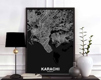 KARACHI Pakistan map poster black white Hometown City Print Modern Home Decor Office Decoration Wall Art Dorm Bedroom Gift
