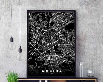 AREQUIPA Peru map poster black white Hometown City Print Modern Home Decor Office Decoration Wall Art Dorm Bedroom Gift