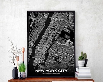 NEW YORK CITY New York ny usa map poster black white Hometown City Print Modern Home Decor Office Decoration Wall Art Dorm Bedroom Gift
