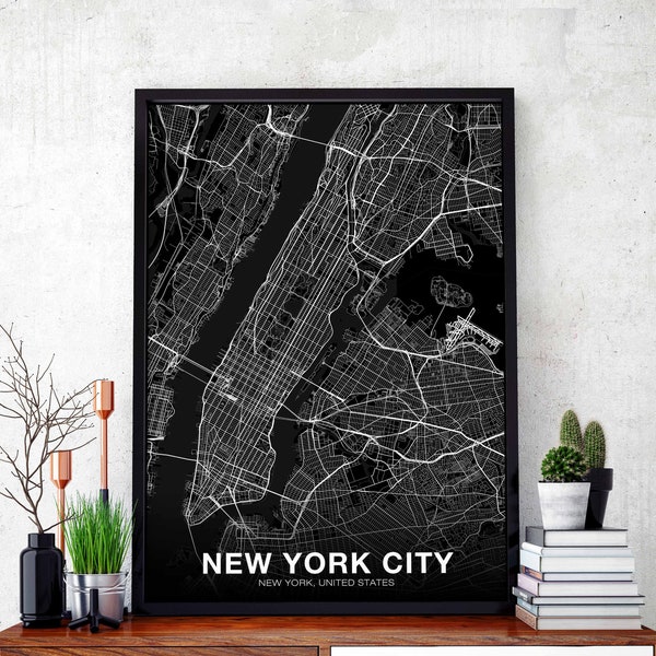 NEW YORK CITY New York ny usa carte affiche noir blanc Hometown City Print Modern Home Decor Office Decoration Wall Art Dorm Bedroom Gift