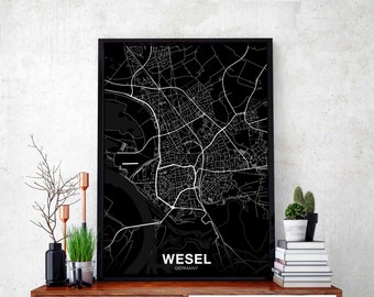 WESEL Germany map poster black white Hometown City Print Modern Home Decor Office Decoration Wall Art Dorm Bedroom Gift