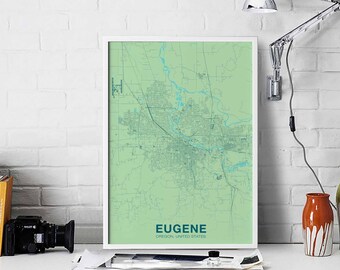 EUGENE Oregon OR USA poster color Hometown City Print Modern Home Decor Office Decoration Wall Art Dorm Bedroom Gift