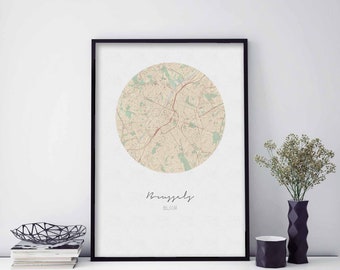 BRUSSELS Belgium map poster wall decor design modern minimal nordic travel bedroom home art vintage retro dorm nursery housewarming