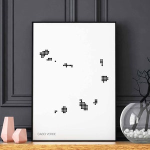 Cabo Verde pontos mínimos retro mapa pôster preto branco decoração de parede design moderno suíço escandinavo nórdico inauguração de casa viagem