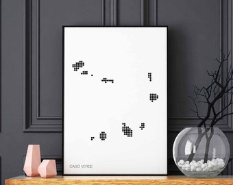CABO VERDE minimal dots retro map poster black white wall decor design modern swiss scandinavian nordic housewarming travel