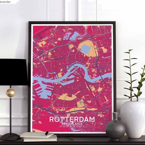 ROTTERDAM pays-bas carte affiche noir blanc ville natale ville impression moderne décor à la maison bureau décoration mur art dortoir chambre cadeau