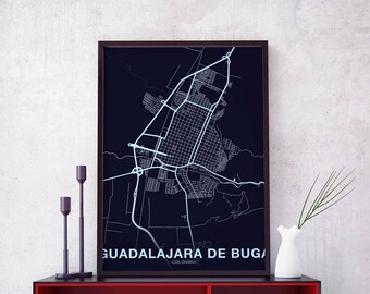 GUADALAJARA DE BUGA Colombia map poster color Hometown City Print Modern Home Decor Office Decoration Wall Art Dorm Bedroom Gift