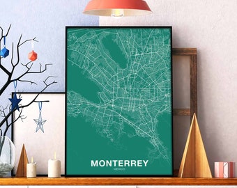 MONTERREY Mexico poster color Hometown City Print Modern Home Decor Office Decoration Wall Art Dorm Bedroom Gift