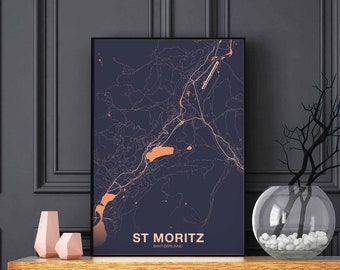 ST MORITZ Switzerland Schweiz Suisse map poster color Hometown City Print Modern Home Decor Office Decoration Wall Art Dorm Bedroom Gift