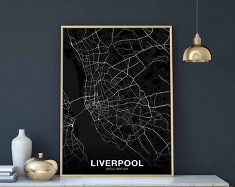 LIVERPOOL Great Britain UK map poster black white Hometown City Print Modern Home Decor Office Decoration Wall Art Dorm Bedroom Gift