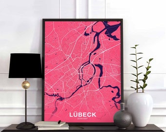 LUBECK Germany map poster color Hometown City Print Modern Home Decor Office Decoration Wall Art Dorm Bedroom Gift