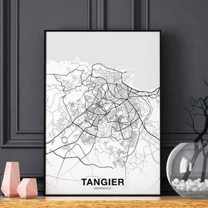 TANGER, maroc, carte, affiche, ville natale, ville, impression, moderne, décoration intérieure, bureau, décoration, mur, art, dortoir, chambre, cadeau
