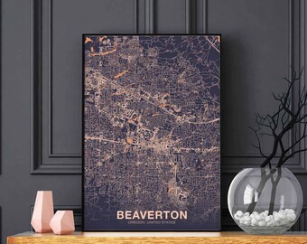 BEAVERTON Oregon OR US map poster color Hometown City Print Modern Home Decor Office Decoration Wall Art Dorm Bedroom Gift