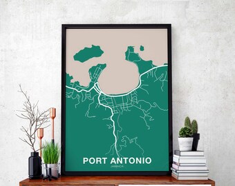 PORT ANTONIO Jamaica map poster color Hometown City Print Modern Home Decor Office Decoration Wall Art Dorm Bedroom Gift
