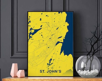 ST. JOHN'S Canada map poster color Hometown City Print Modern Home Decor Office Decoration Wall Art Dorm Bedroom Gift