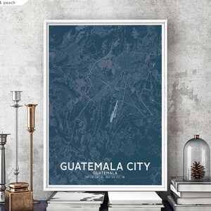 Mapa da cidade da Guatemala pôster preto e branco Cidade natal Impressão moderna Decoração para casa Decoração para escritório Arte de parede Dormitório Quarto Presente