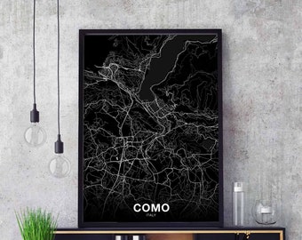 COMO Italy map poster black white Hometown City Print Modern Home Decor Office Decoration Wall Art Dorm Bedroom Gift