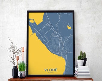 VLORE Albania map poster color Hometown City Print Modern Home Decor Office Decoration Wall Art Dorm Bedroom Gift