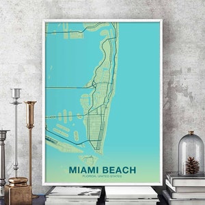 MIAMI BEACH Florida FL usa kaart poster kleur Woonplaats Stad Print Modern Home Decor Kantoor Decoratie Wall Art Slaapzaal slaapkamer cadeau