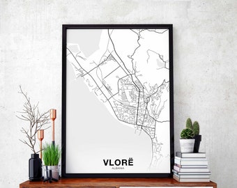 VLORE Albania map poster black white Hometown City Print Modern Home Decor Office Decoration Wall Art Dorm Bedroom Gift