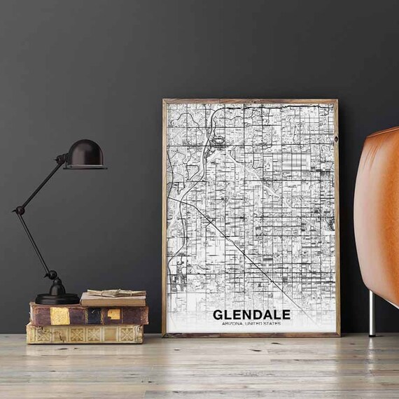 Glendale Arizona Az Usa Map Poster Black White Wall Decor Etsy