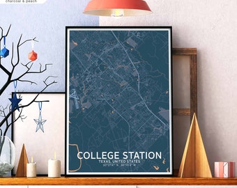 COLLEGE STATION Texas USA map poster black white Hometown City Print Modern Home Decor Office Decoration Wall Art Dorm Bedroom Gift