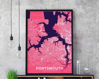 PORTSMOUTH  Virginia VA USA poster color Hometown City Print Modern Home Decor Office Decoration Wall Art Dorm Bedroom Gift