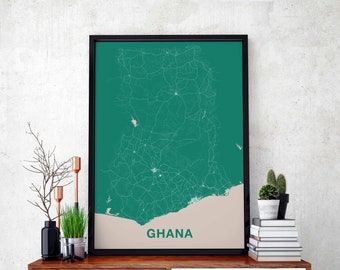 GHANA map poster color Hometown City Print Modern Home Decor Office Decoration Wall Art Dorm Bedroom Gift