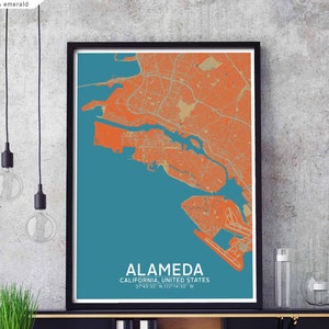 ALAMEDA californie états-unis carte affiche noir blanc ville natale ville impression moderne décor à la maison bureau décoration mur art dortoir chambre cadeau