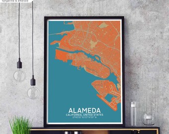 ALAMEDA California USA map poster black white Hometown City Print Modern Home Decor Office Decoration Wall Art Dorm Bedroom Gift